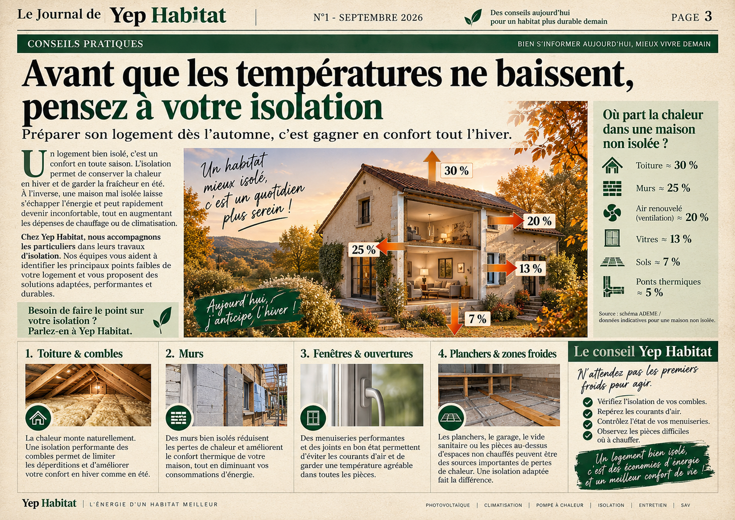 Page 3 du Journal de Yep Habitat : conseils pour l'isolation